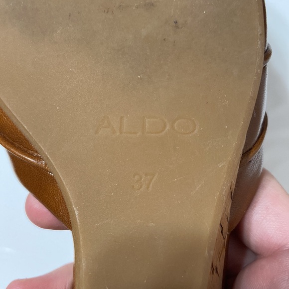Aldo Wedge Heel Cognac Thong Slides Size 37 - Picture 11 of 13